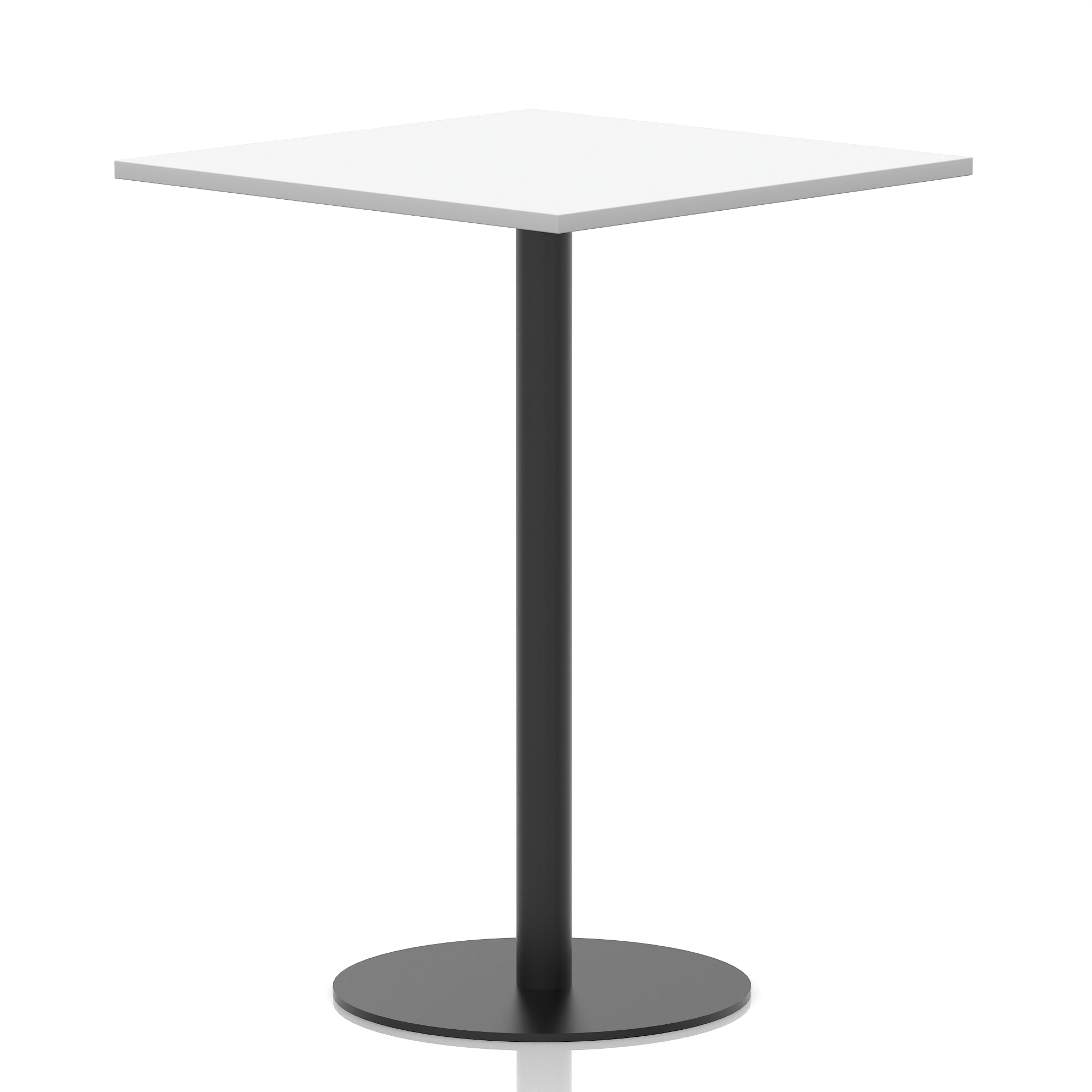 Italia Square Poseur Table with Black Leg, Multiple Top Finishes, 600–1000mm Wide, Standard or Poseur Height, MFC, 10 Year Warranty, Self-Assembly
