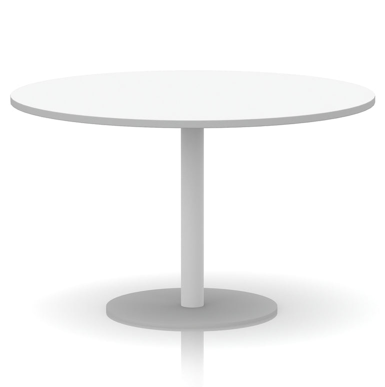 Italia Round Poseur Table with White Leg, Multiple Colours, 600–1200mm Widths, Two Heights, Durable MFC, Self-Assembly, 10 Year Warranty – Modern Office Meeting Table