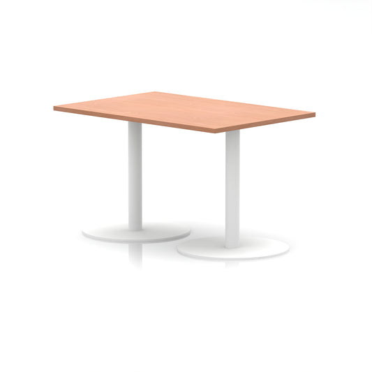 Italia Rectangular Poseur Table with White Legs, Choice of Wood Finishes, 1200–1800mm Widths, Standard or High Leg, Durable MFC, 10 Year Warranty, Self-Assembly