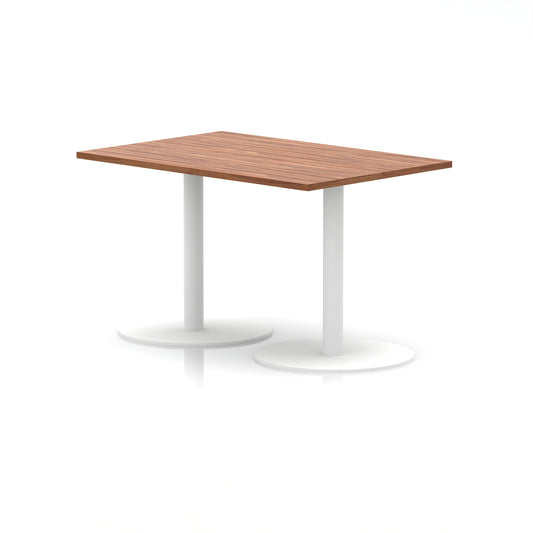 Italia Rectangular Poseur Table with White Legs, Choice of Wood Finishes, 1200–1800mm Widths, Standard or High Leg, Durable MFC, 10 Year Warranty, Self-Assembly