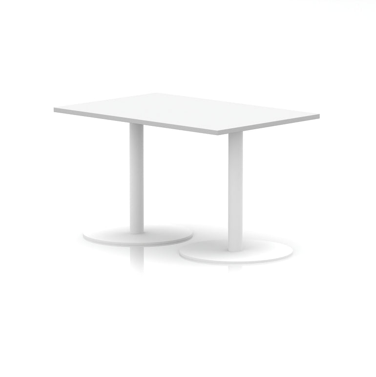 Italia Rectangular Poseur Table with White Legs, Choice of Wood Finishes, 1200–1800mm Widths, Standard or High Leg, Durable MFC, 10 Year Warranty, Self-Assembly