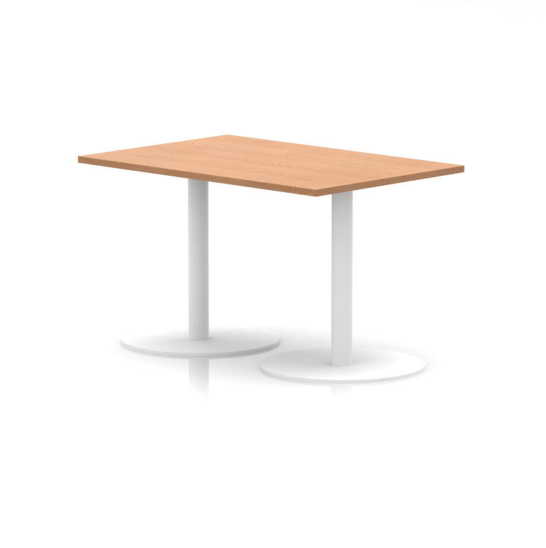 Italia Rectangular Poseur Table with White Legs, Choice of Wood Finishes, 1200–1800mm Widths, Standard or High Leg, Durable MFC, 10 Year Warranty, Self-Assembly
