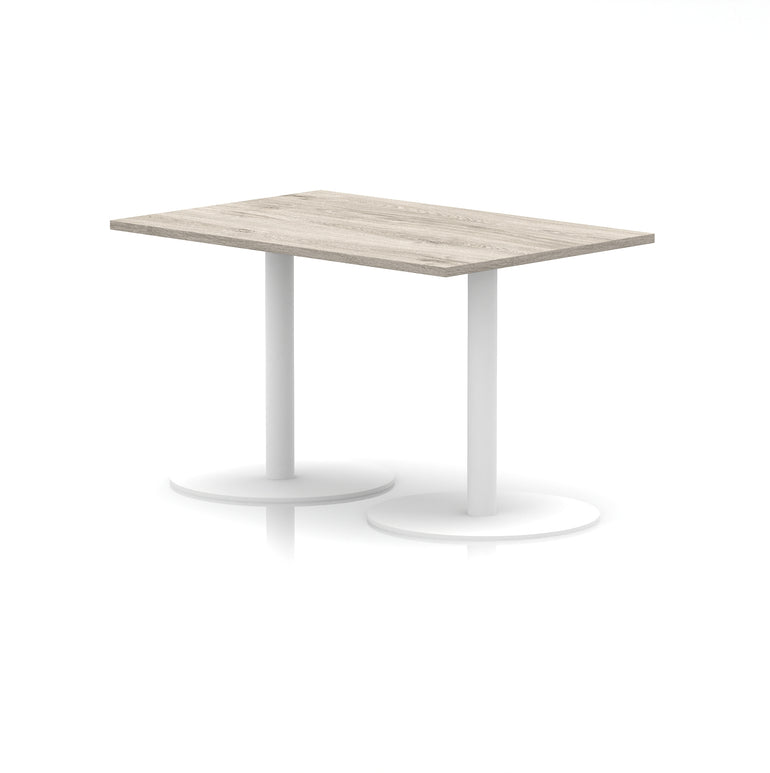 Italia Rectangular Poseur Table with White Legs, Choice of Wood Finishes, 1200–1800mm Widths, Standard or High Leg, Durable MFC, 10 Year Warranty, Self-Assembly