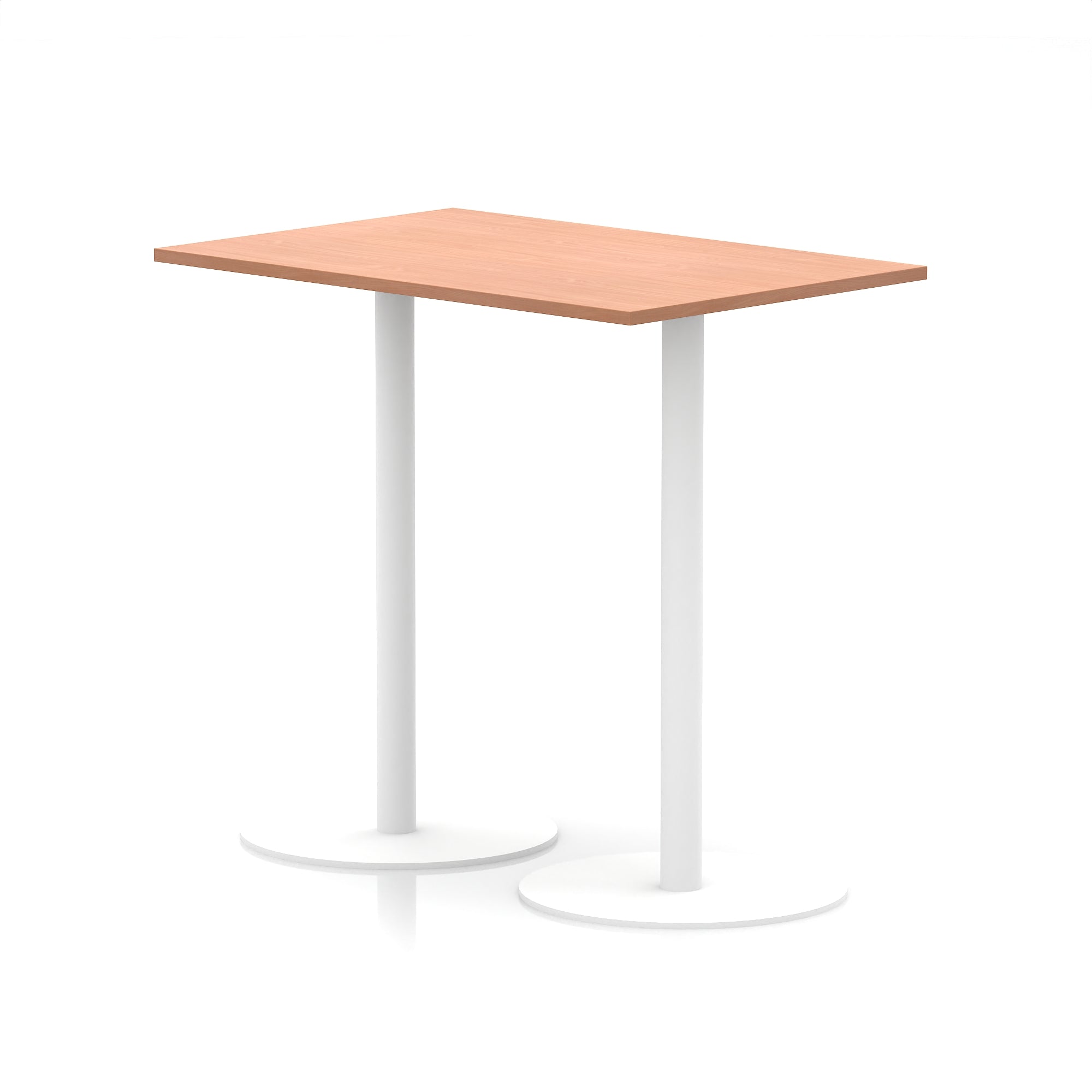 Italia Rectangular Poseur Table with White Legs, Choice of Wood Finishes, 1200–1800mm Widths, Standard or High Leg, Durable MFC, 10 Year Warranty, Self-Assembly