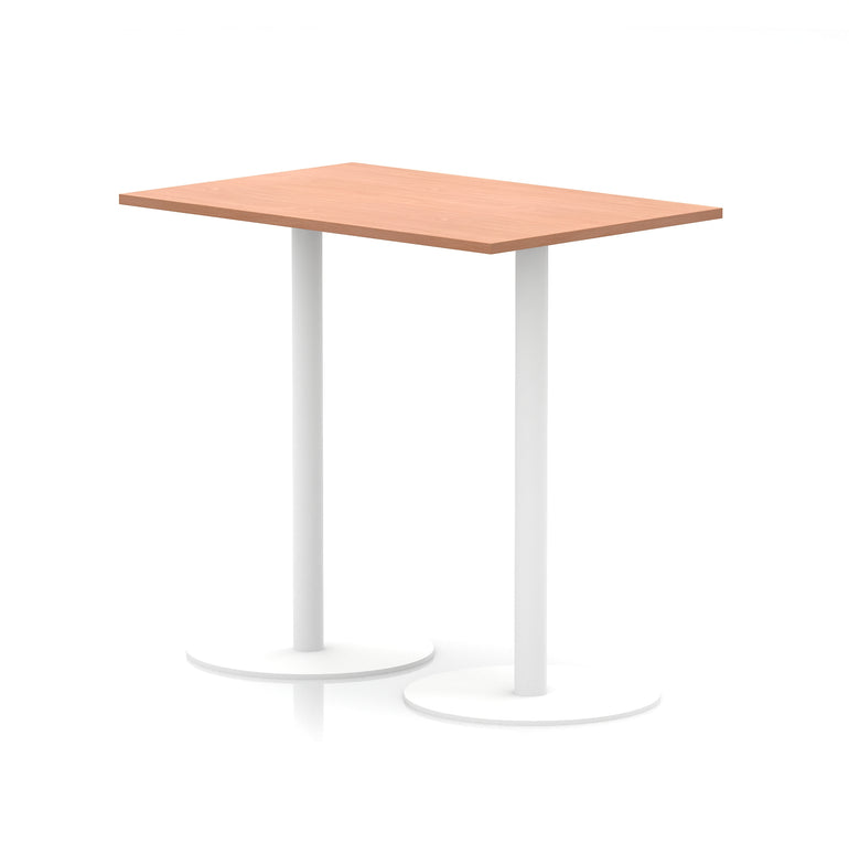 Italia Rectangular Poseur Table with White Legs, Choice of Wood Finishes, 1200–1800mm Widths, Standard or High Leg, Durable MFC, 10 Year Warranty, Self-Assembly
