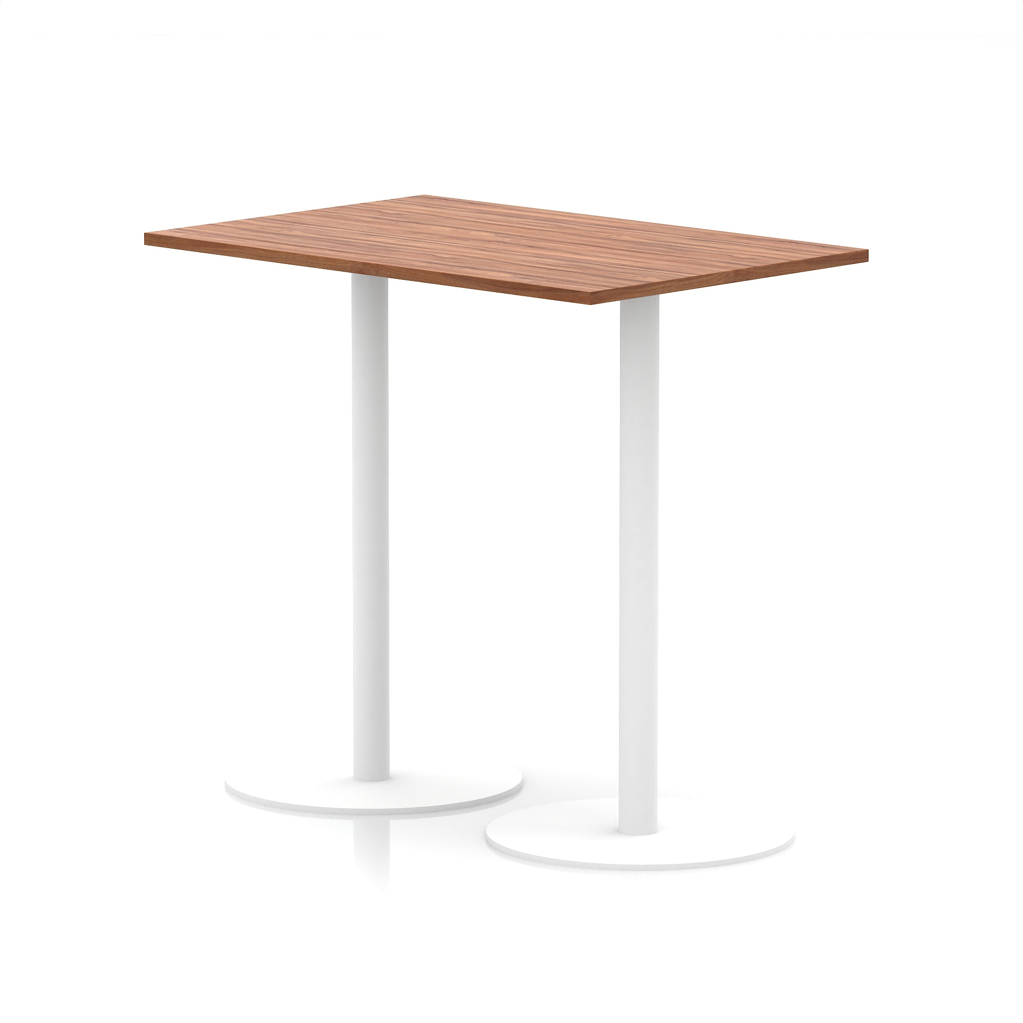 Italia Rectangular Poseur Table with White Legs, Choice of Wood Finishes, 1200–1800mm Widths, Standard or High Leg, Durable MFC, 10 Year Warranty, Self-Assembly
