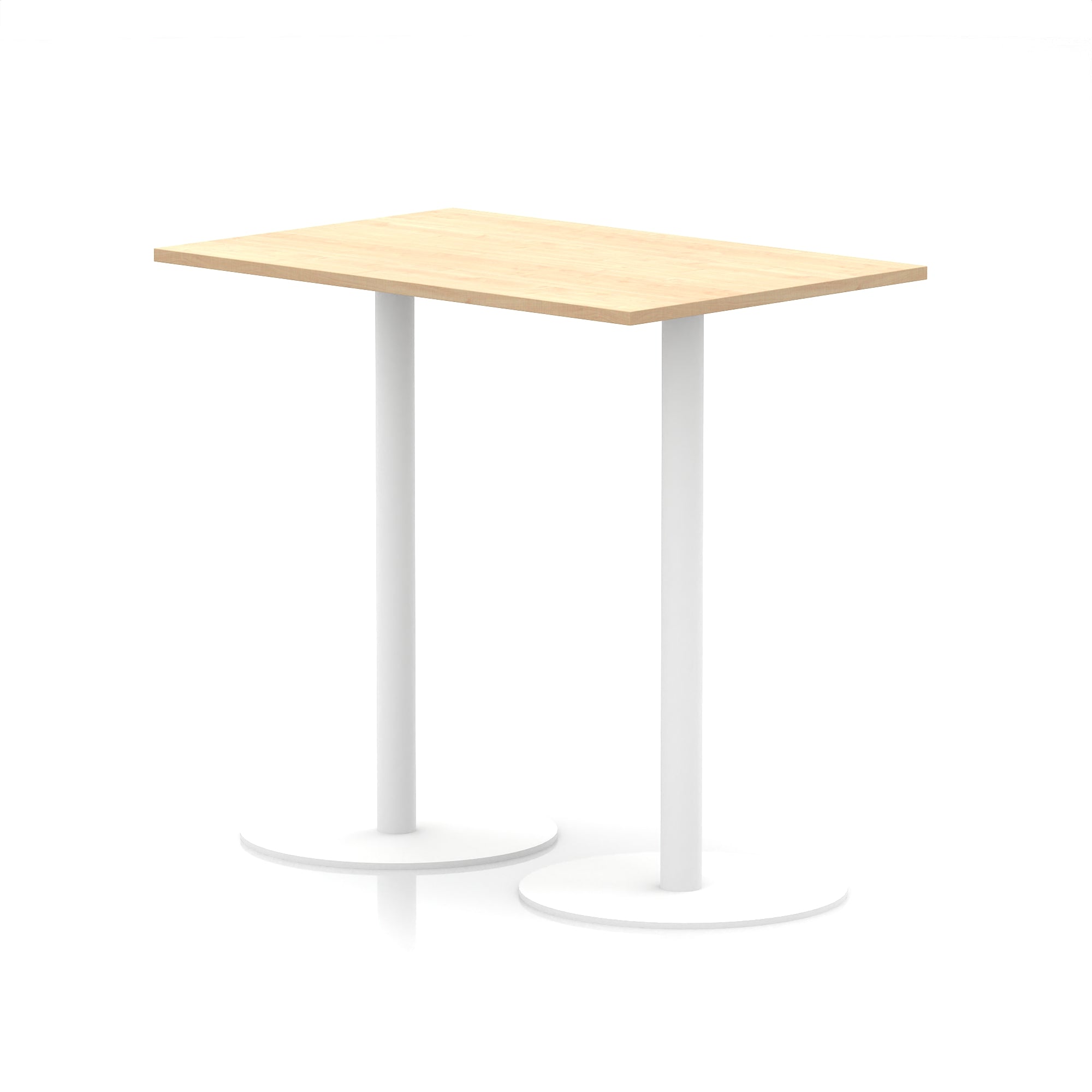 Italia Rectangular Poseur Table with White Legs, Choice of Wood Finishes, 1200–1800mm Widths, Standard or High Leg, Durable MFC, 10 Year Warranty, Self-Assembly