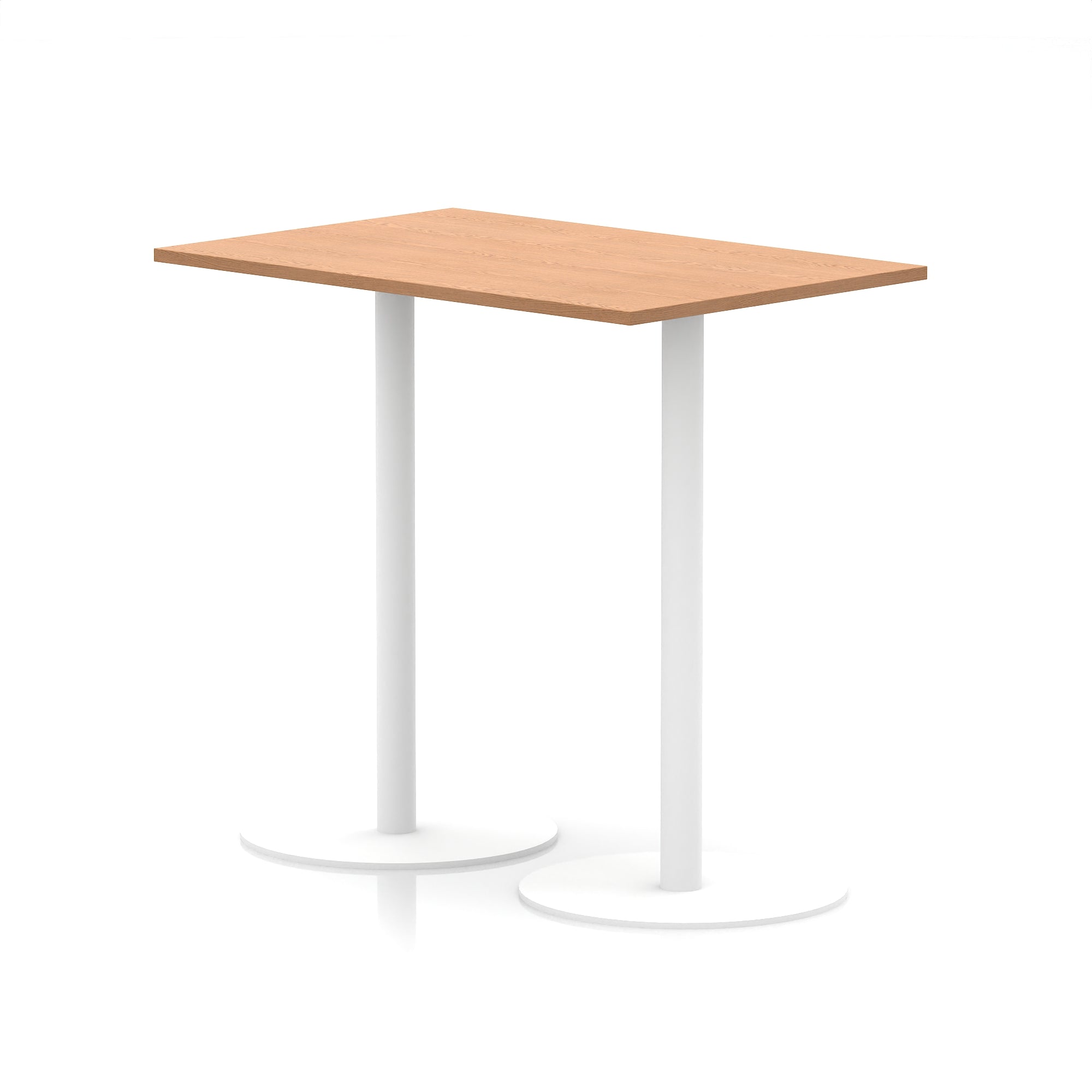 Italia Rectangular Poseur Table with White Legs, Choice of Wood Finishes, 1200–1800mm Widths, Standard or High Leg, Durable MFC, 10 Year Warranty, Self-Assembly