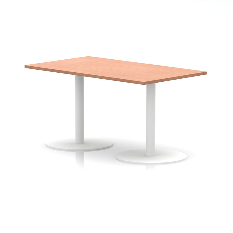 Italia Rectangular Poseur Table with White Legs, Choice of Wood Finishes, 1200–1800mm Widths, Standard or High Leg, Durable MFC, 10 Year Warranty, Self-Assembly