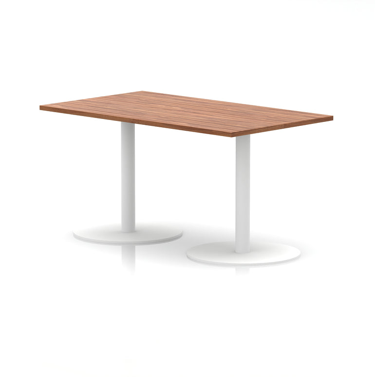 Italia Rectangular Poseur Table with White Legs, Choice of Wood Finishes, 1200–1800mm Widths, Standard or High Leg, Durable MFC, 10 Year Warranty, Self-Assembly