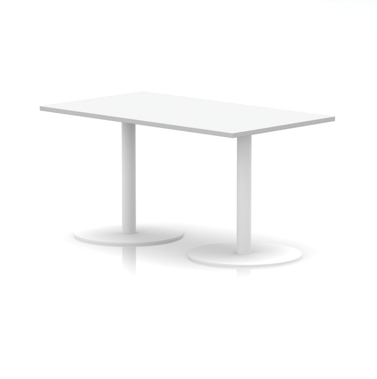 Italia Rectangular Poseur Table with White Legs, Choice of Wood Finishes, 1200–1800mm Widths, Standard or High Leg, Durable MFC, 10 Year Warranty, Self-Assembly