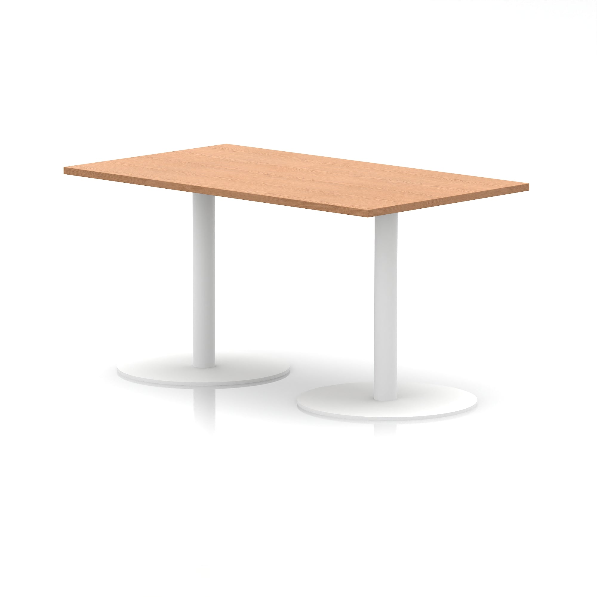 Italia Rectangular Poseur Table with White Legs, Choice of Wood Finishes, 1200–1800mm Widths, Standard or High Leg, Durable MFC, 10 Year Warranty, Self-Assembly