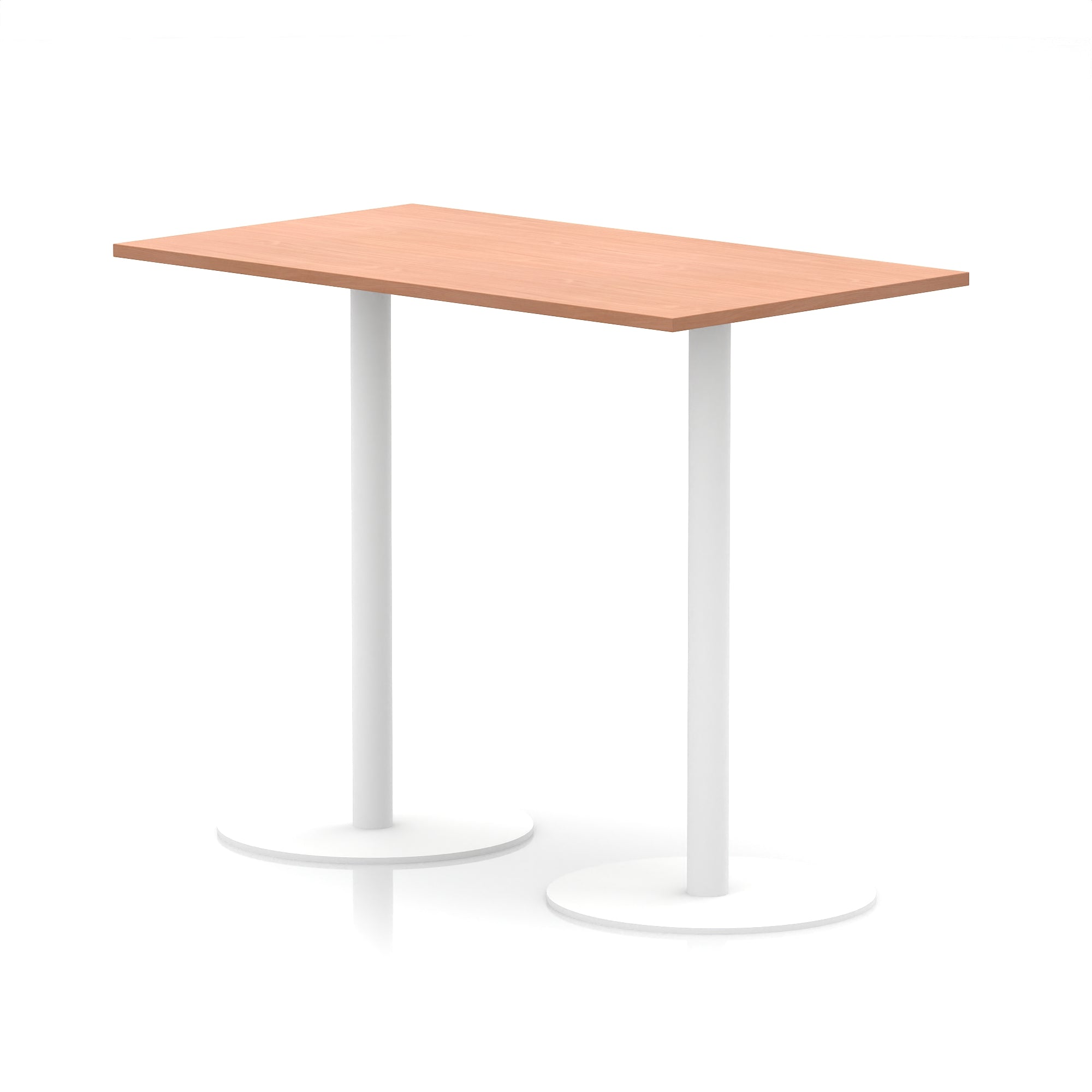 Italia Rectangular Poseur Table with White Legs, Choice of Wood Finishes, 1200–1800mm Widths, Standard or High Leg, Durable MFC, 10 Year Warranty, Self-Assembly