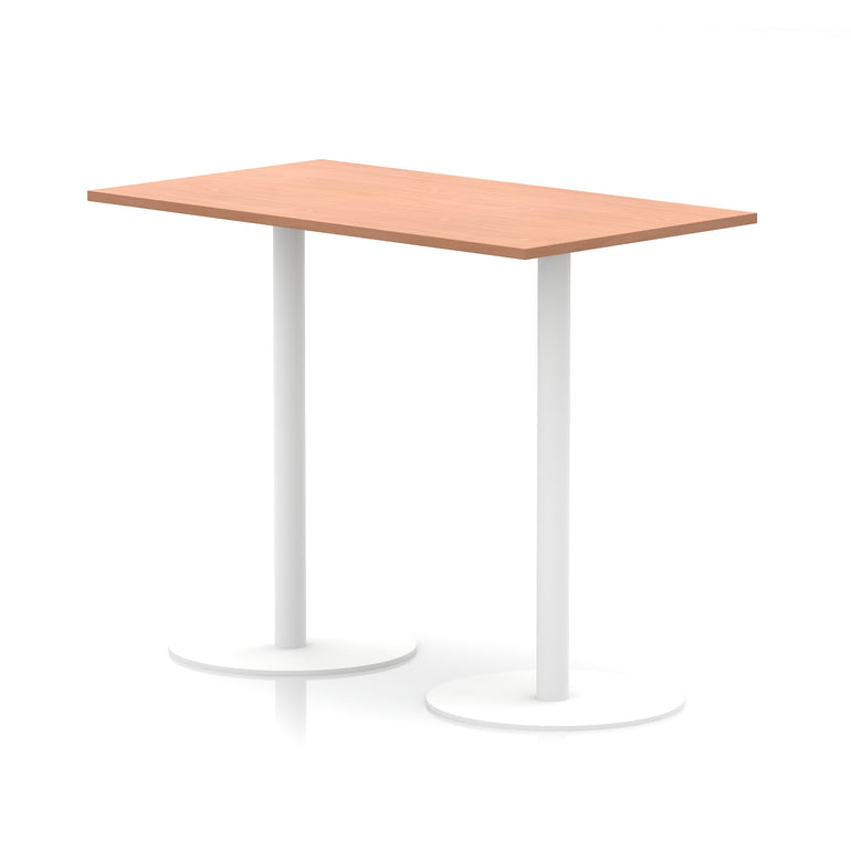 Italia Rectangular Poseur Table with White Legs, Choice of Wood Finishes, 1200–1800mm Widths, Standard or High Leg, Durable MFC, 10 Year Warranty, Self-Assembly