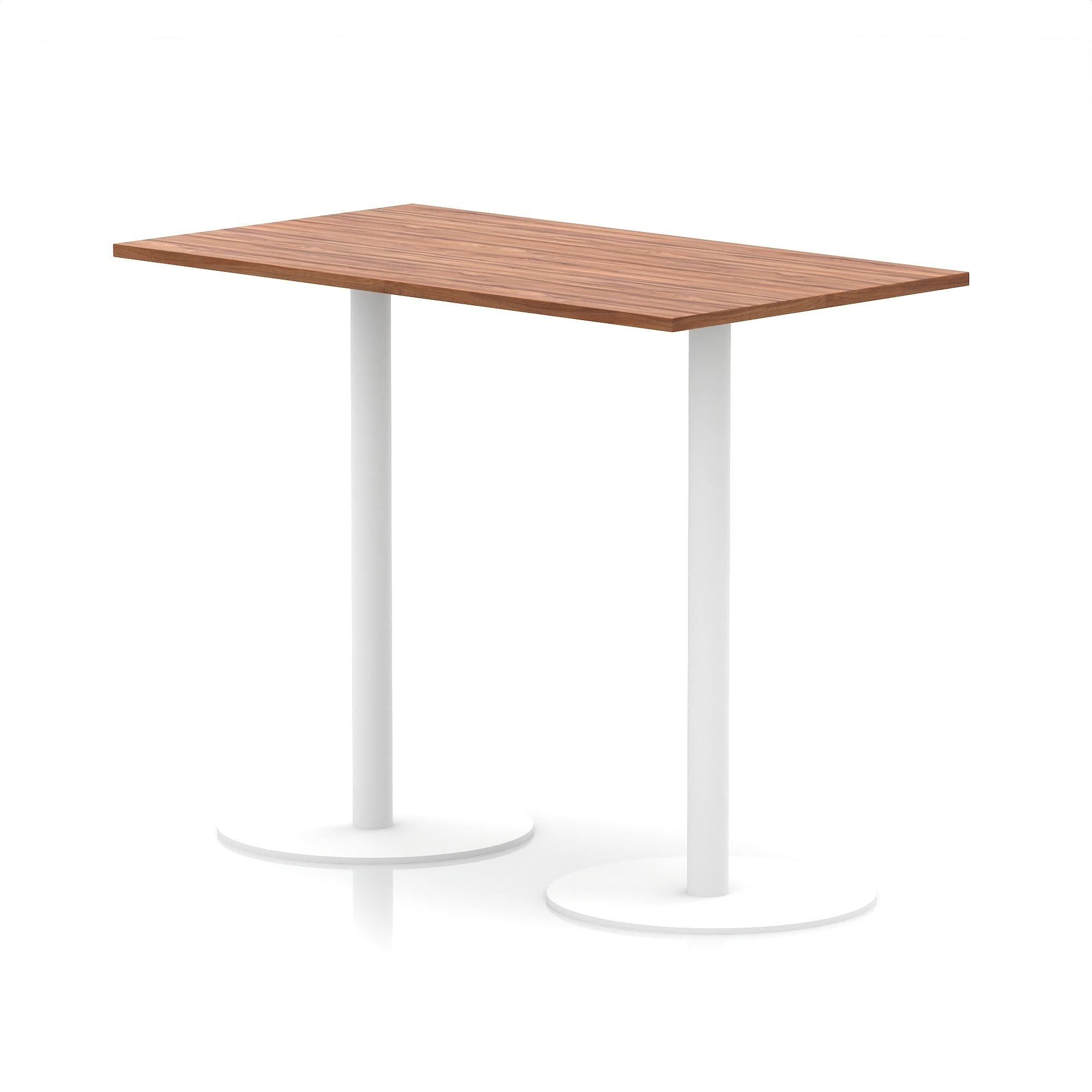 Italia Rectangular Poseur Table with White Legs, Choice of Wood Finishes, 1200–1800mm Widths, Standard or High Leg, Durable MFC, 10 Year Warranty, Self-Assembly