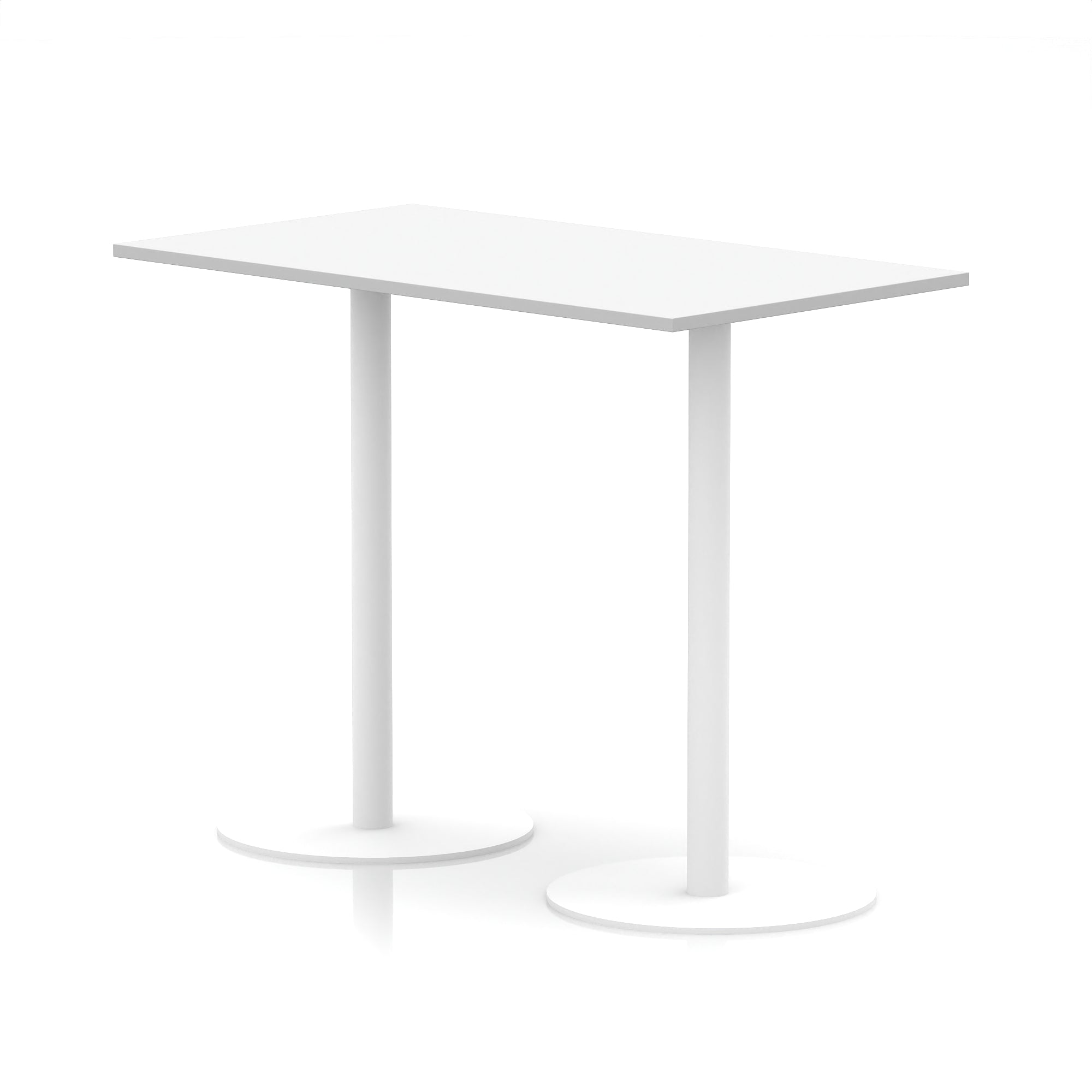 Italia Rectangular Poseur Table with White Legs, Choice of Wood Finishes, 1200–1800mm Widths, Standard or High Leg, Durable MFC, 10 Year Warranty, Self-Assembly