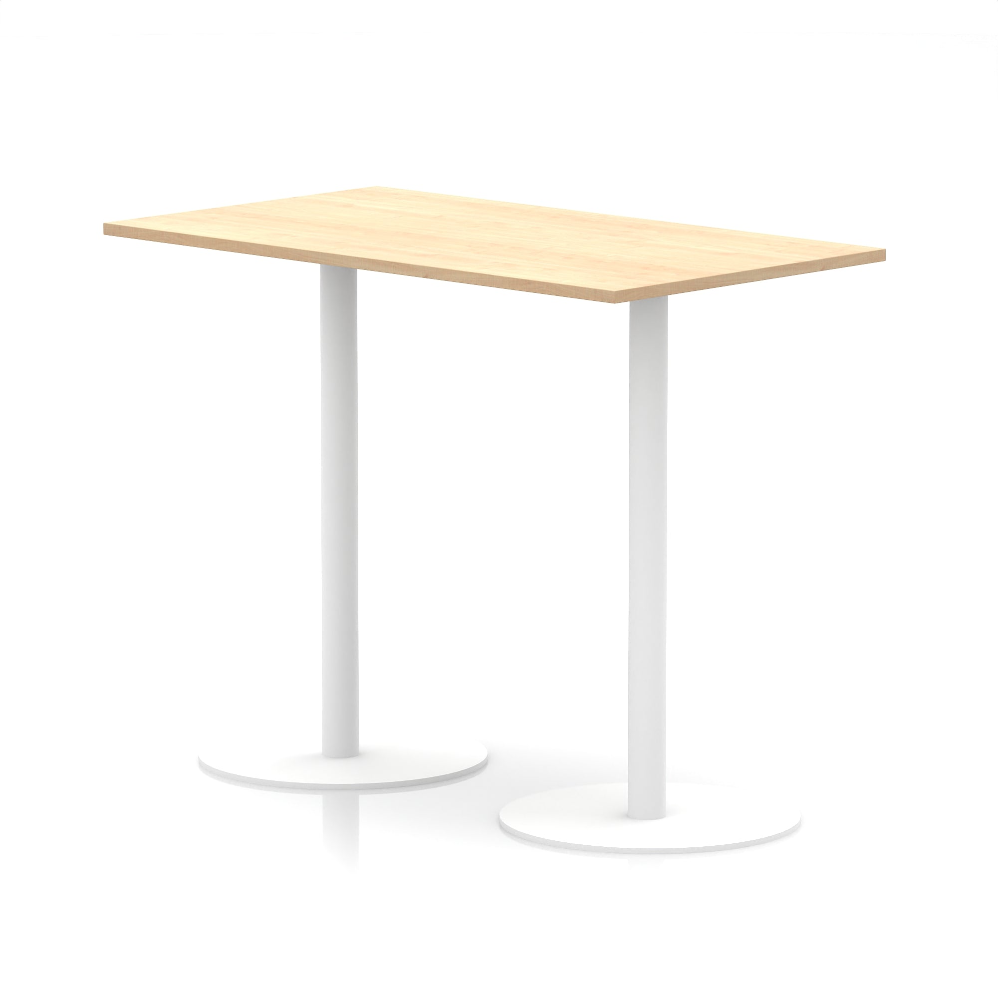 Italia Rectangular Poseur Table with White Legs, Choice of Wood Finishes, 1200–1800mm Widths, Standard or High Leg, Durable MFC, 10 Year Warranty, Self-Assembly