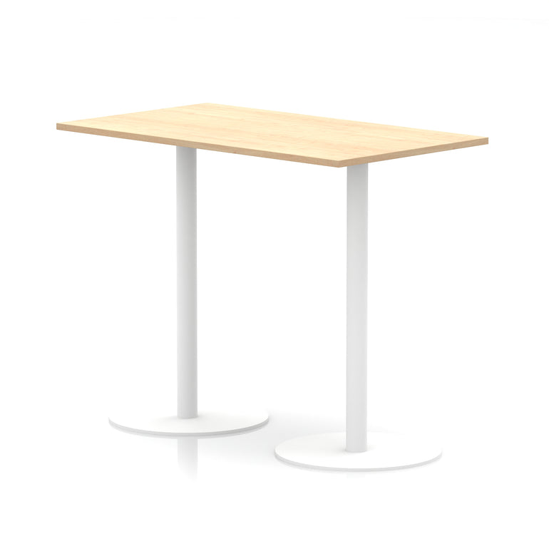 Italia Rectangular Poseur Table with White Legs, Choice of Wood Finishes, 1200–1800mm Widths, Standard or High Leg, Durable MFC, 10 Year Warranty, Self-Assembly
