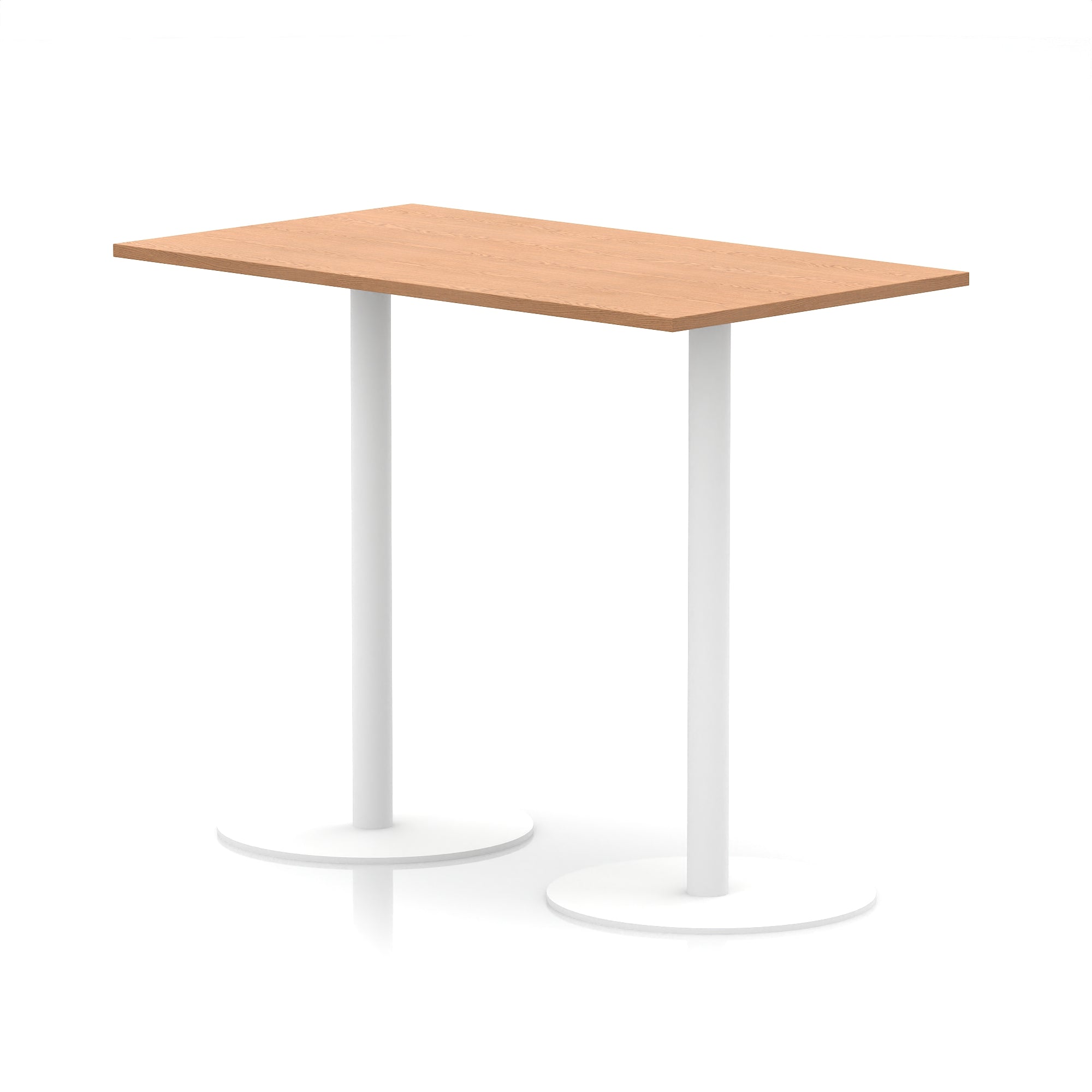 Italia Rectangular Poseur Table with White Legs, Choice of Wood Finishes, 1200–1800mm Widths, Standard or High Leg, Durable MFC, 10 Year Warranty, Self-Assembly