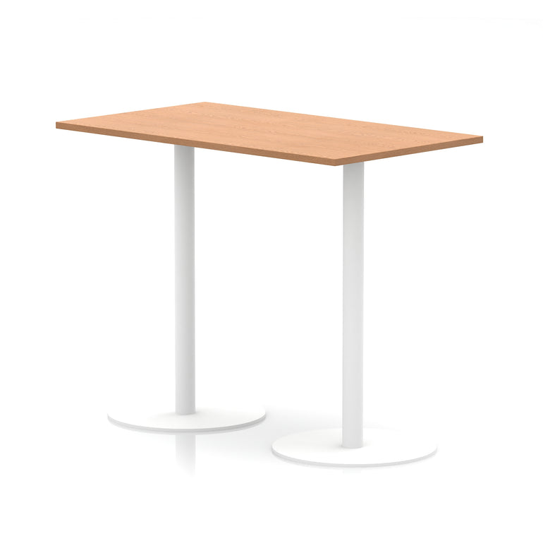 Italia Rectangular Poseur Table with White Legs, Choice of Wood Finishes, 1200–1800mm Widths, Standard or High Leg, Durable MFC, 10 Year Warranty, Self-Assembly