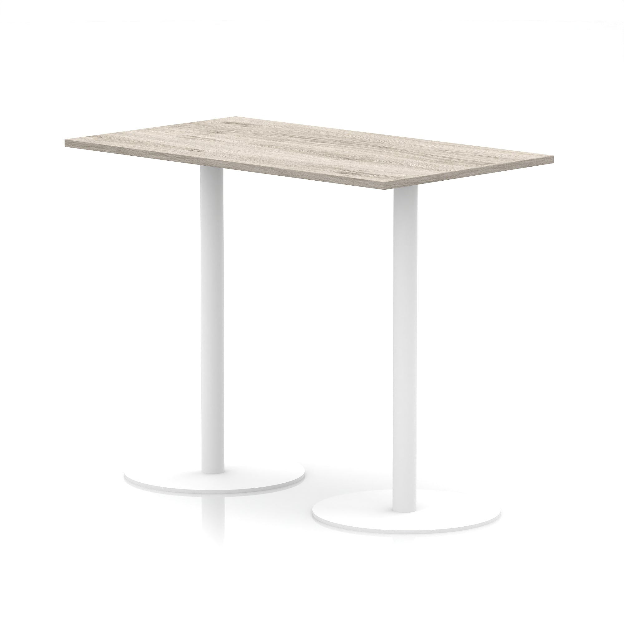 Italia Rectangular Poseur Table with White Legs, Choice of Wood Finishes, 1200–1800mm Widths, Standard or High Leg, Durable MFC, 10 Year Warranty, Self-Assembly