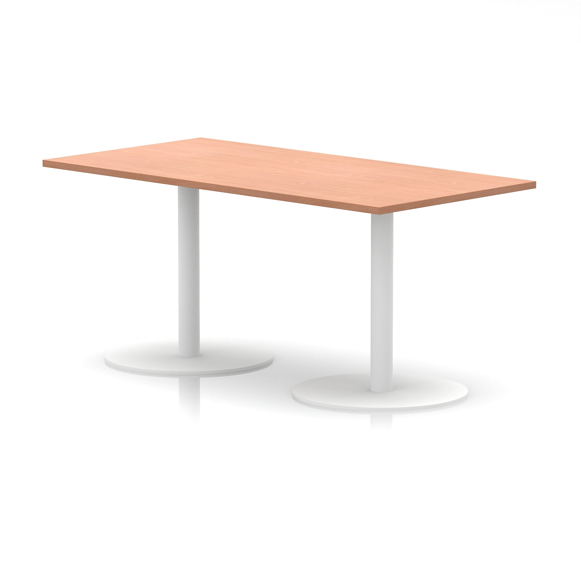 Italia Rectangular Poseur Table with White Legs, Choice of Wood Finishes, 1200–1800mm Widths, Standard or High Leg, Durable MFC, 10 Year Warranty, Self-Assembly