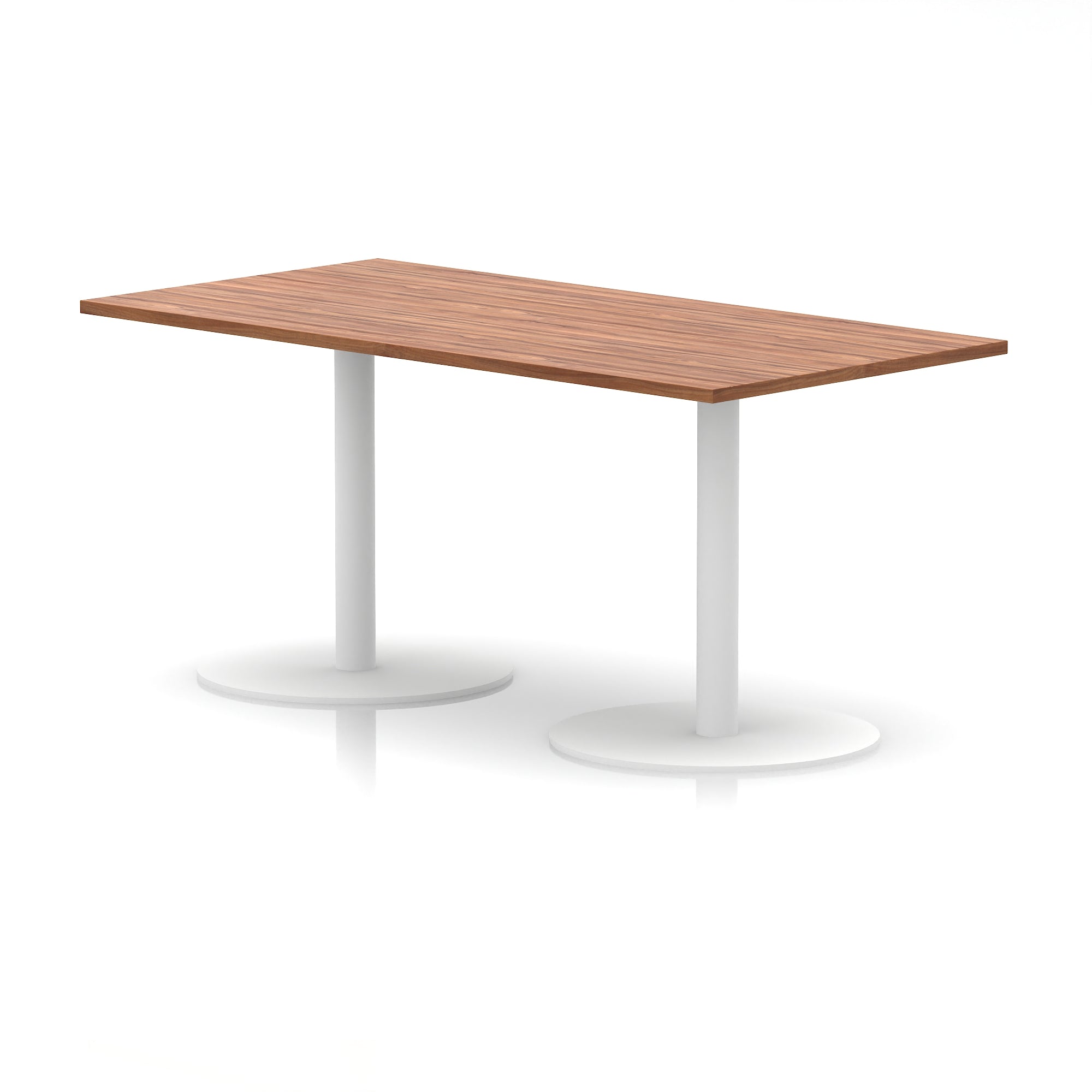Italia Rectangular Poseur Table with White Legs, Choice of Wood Finishes, 1200–1800mm Widths, Standard or High Leg, Durable MFC, 10 Year Warranty, Self-Assembly