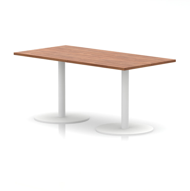 Italia Rectangular Poseur Table with White Legs, Choice of Wood Finishes, 1200–1800mm Widths, Standard or High Leg, Durable MFC, 10 Year Warranty, Self-Assembly