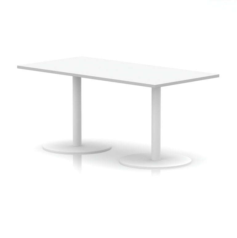 Italia Rectangular Poseur Table with White Legs, Choice of Wood Finishes, 1200–1800mm Widths, Standard or High Leg, Durable MFC, 10 Year Warranty, Self-Assembly
