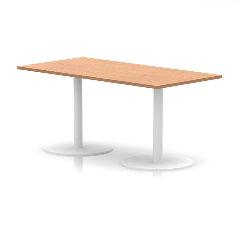 Italia Rectangular Poseur Table with White Legs, Choice of Wood Finishes, 1200–1800mm Widths, Standard or High Leg, Durable MFC, 10 Year Warranty, Self-Assembly