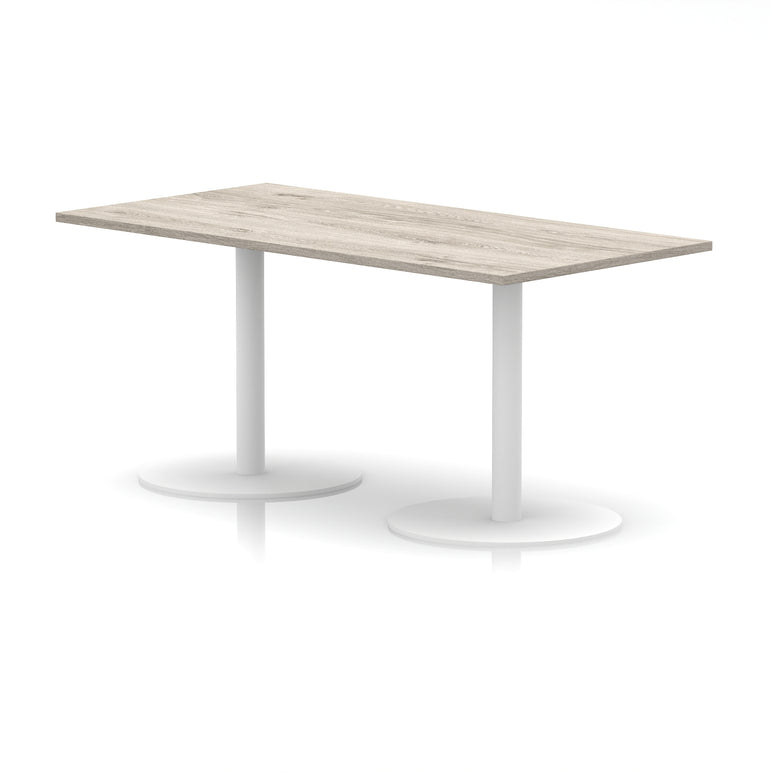 Italia Rectangular Poseur Table with White Legs, Choice of Wood Finishes, 1200–1800mm Widths, Standard or High Leg, Durable MFC, 10 Year Warranty, Self-Assembly