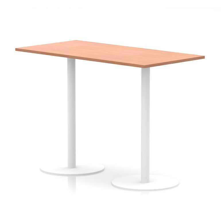 Italia Rectangular Poseur Table with White Legs, Choice of Wood Finishes, 1200–1800mm Widths, Standard or High Leg, Durable MFC, 10 Year Warranty, Self-Assembly