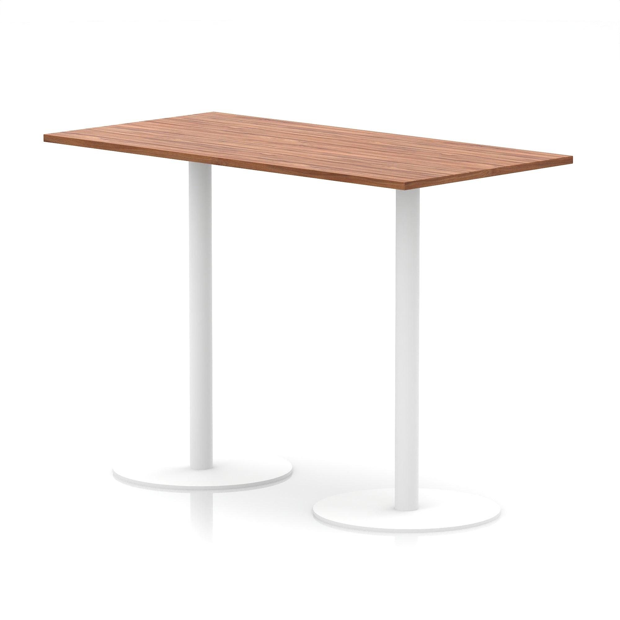 Italia Rectangular Poseur Table with White Legs, Choice of Wood Finishes, 1200–1800mm Widths, Standard or High Leg, Durable MFC, 10 Year Warranty, Self-Assembly