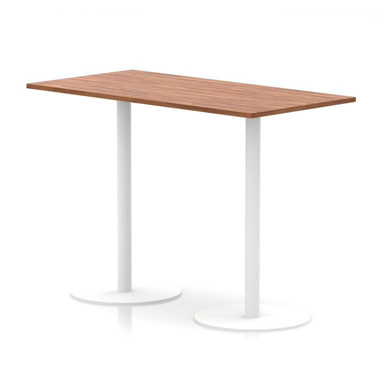 Italia Rectangular Poseur Table with White Legs, Choice of Wood Finishes, 1200–1800mm Widths, Standard or High Leg, Durable MFC, 10 Year Warranty, Self-Assembly