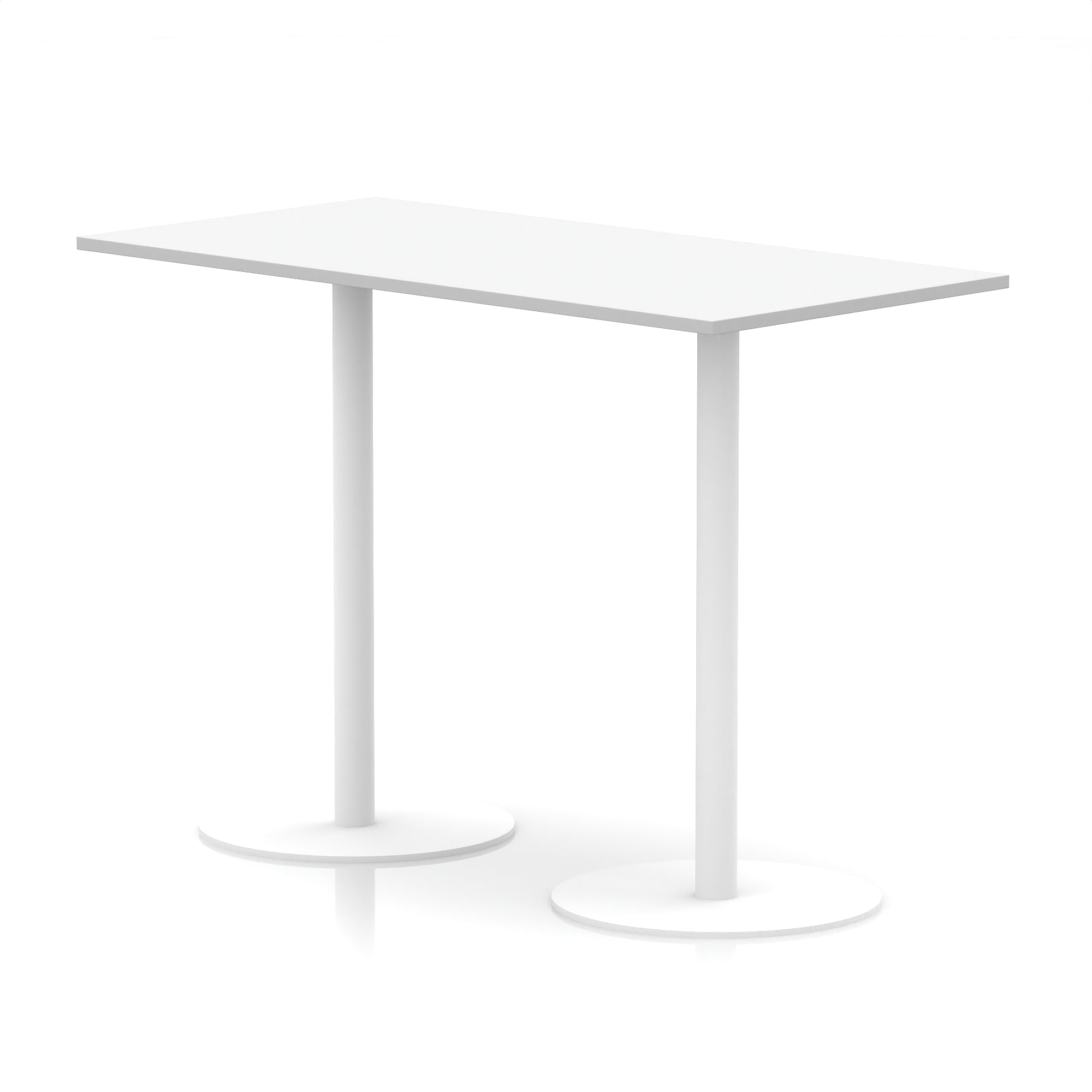 Italia Rectangular Poseur Table with White Legs, Choice of Wood Finishes, 1200–1800mm Widths, Standard or High Leg, Durable MFC, 10 Year Warranty, Self-Assembly