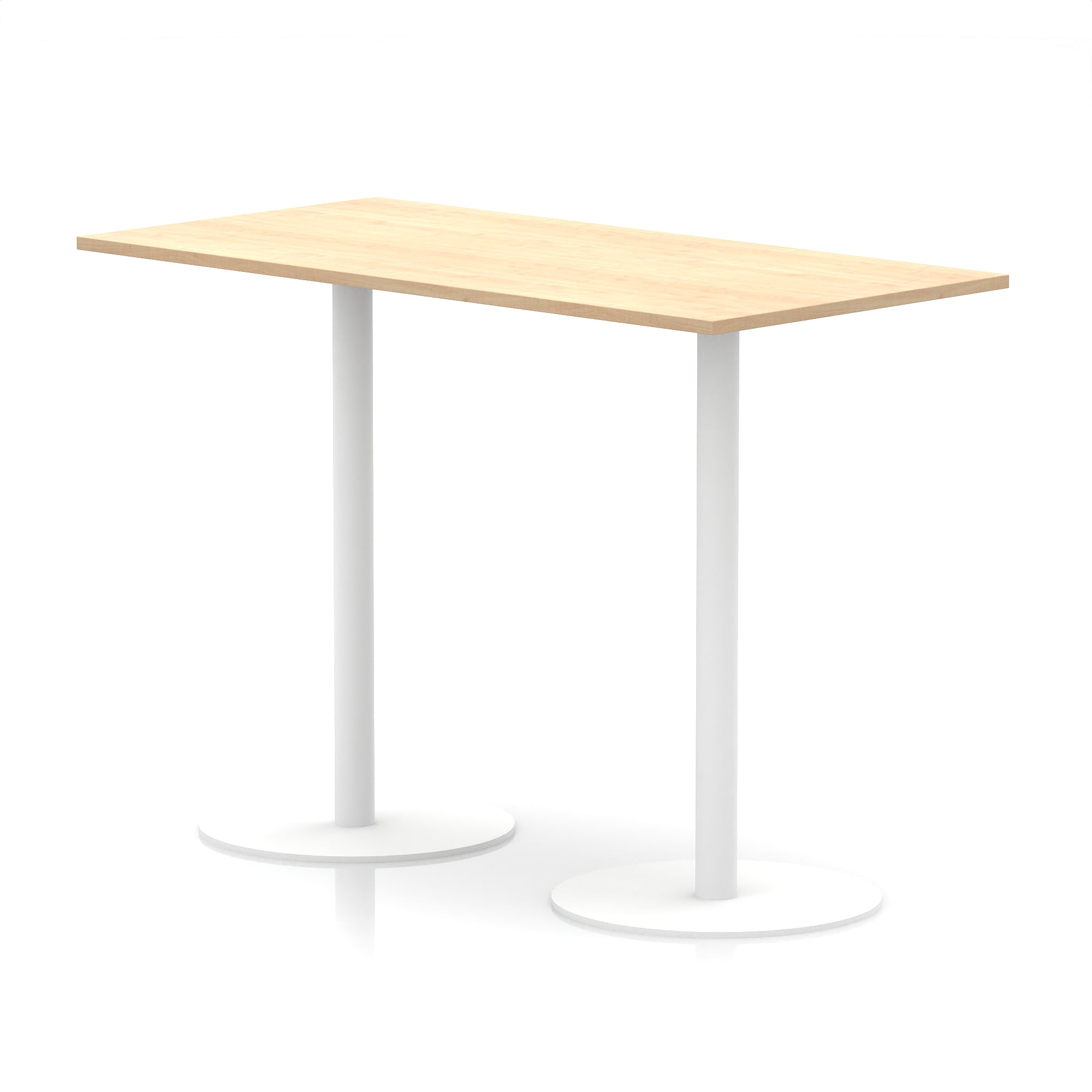 Italia Rectangular Poseur Table with White Legs, Choice of Wood Finishes, 1200–1800mm Widths, Standard or High Leg, Durable MFC, 10 Year Warranty, Self-Assembly