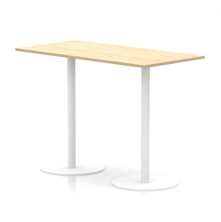Italia Rectangular Poseur Table with White Legs, Choice of Wood Finishes, 1200–1800mm Widths, Standard or High Leg, Durable MFC, 10 Year Warranty, Self-Assembly