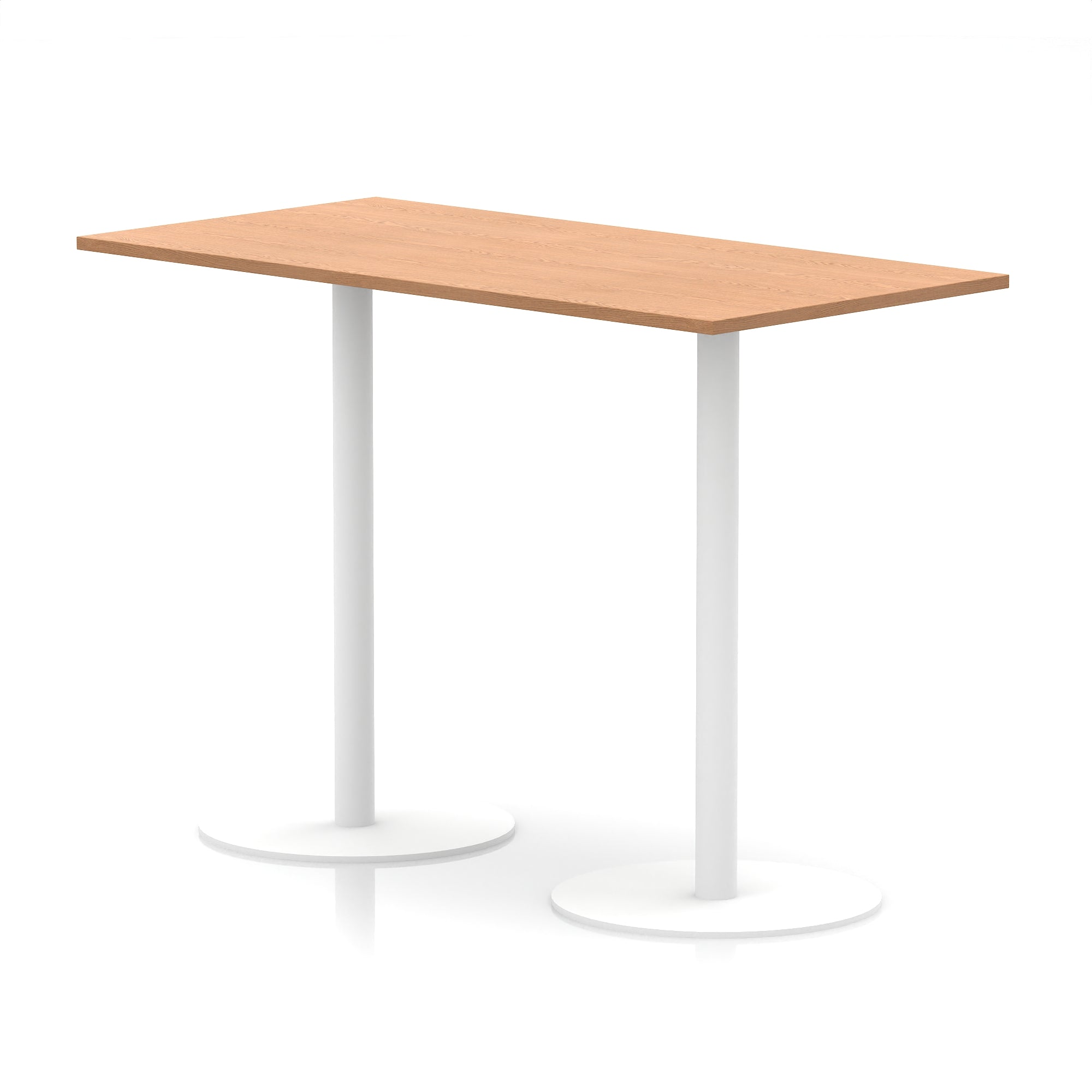 Italia Rectangular Poseur Table with White Legs, Choice of Wood Finishes, 1200–1800mm Widths, Standard or High Leg, Durable MFC, 10 Year Warranty, Self-Assembly