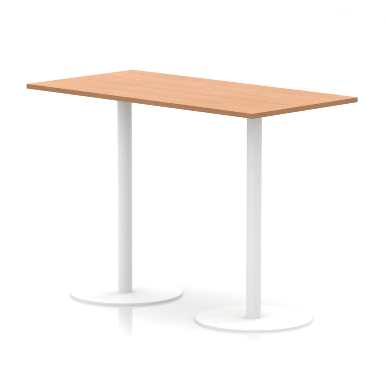 Italia Rectangular Poseur Table with White Legs, Choice of Wood Finishes, 1200–1800mm Widths, Standard or High Leg, Durable MFC, 10 Year Warranty, Self-Assembly