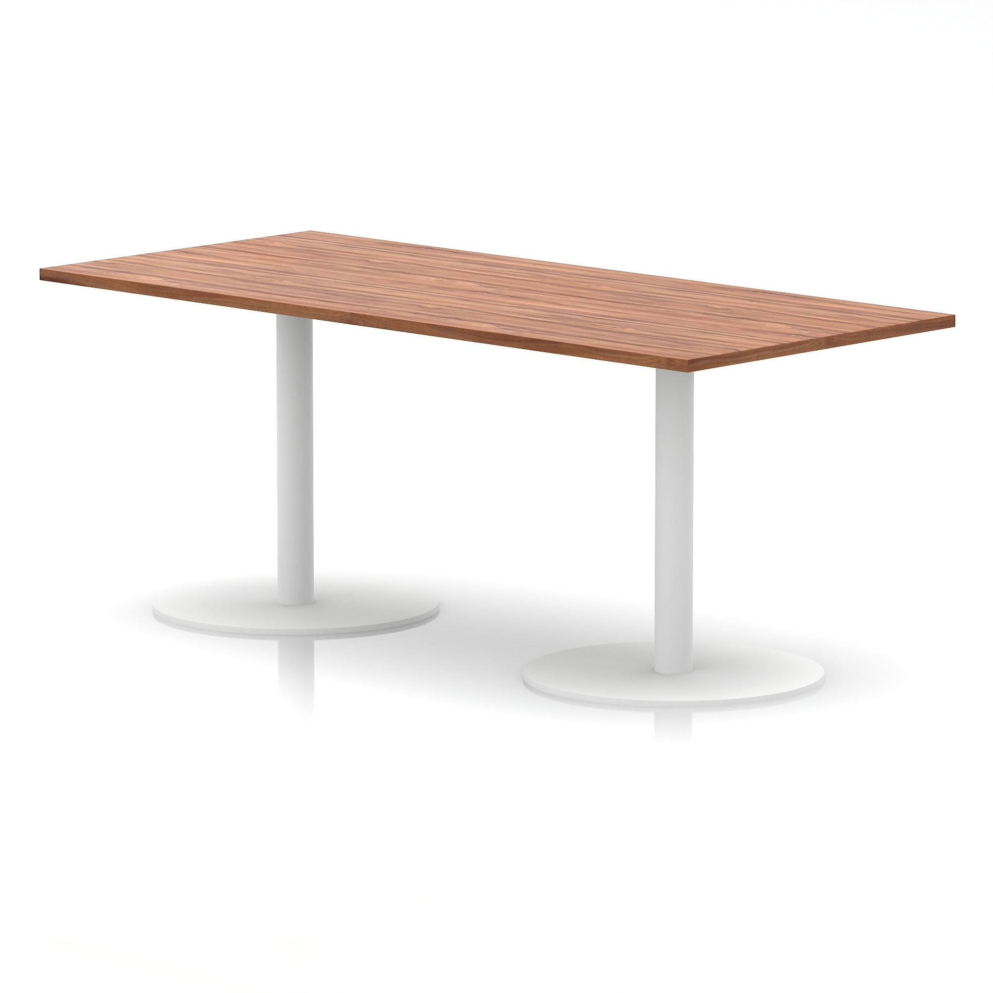 Italia Rectangular Poseur Table with White Legs, Choice of Wood Finishes, 1200–1800mm Widths, Standard or High Leg, Durable MFC, 10 Year Warranty, Self-Assembly