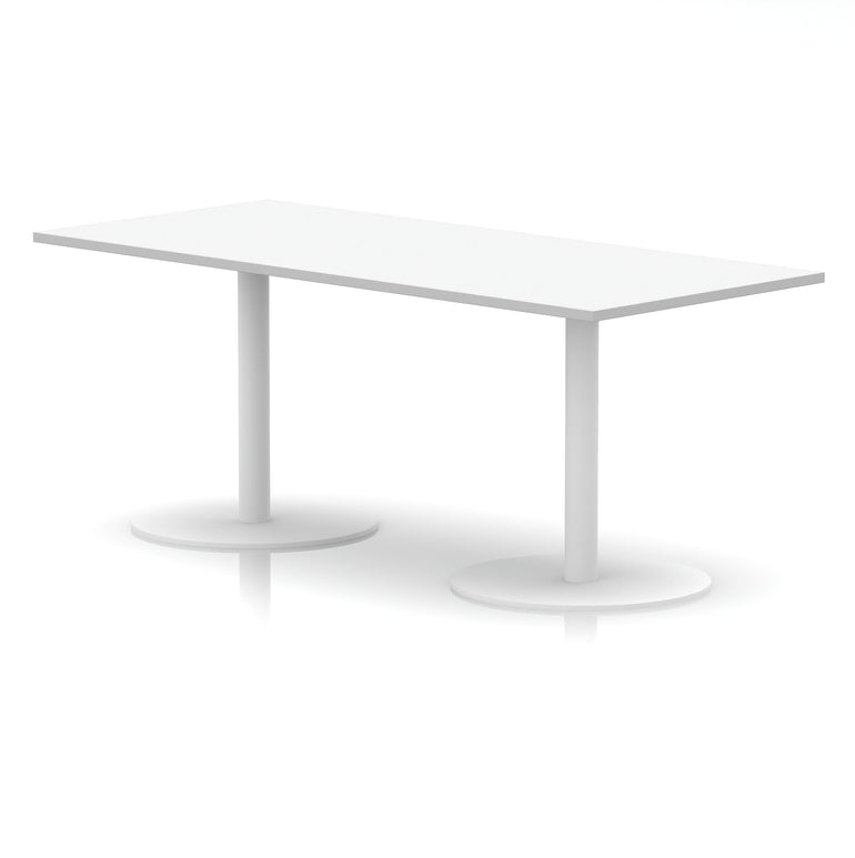 Italia Rectangular Poseur Table with White Legs, Choice of Wood Finishes, 1200–1800mm Widths, Standard or High Leg, Durable MFC, 10 Year Warranty, Self-Assembly