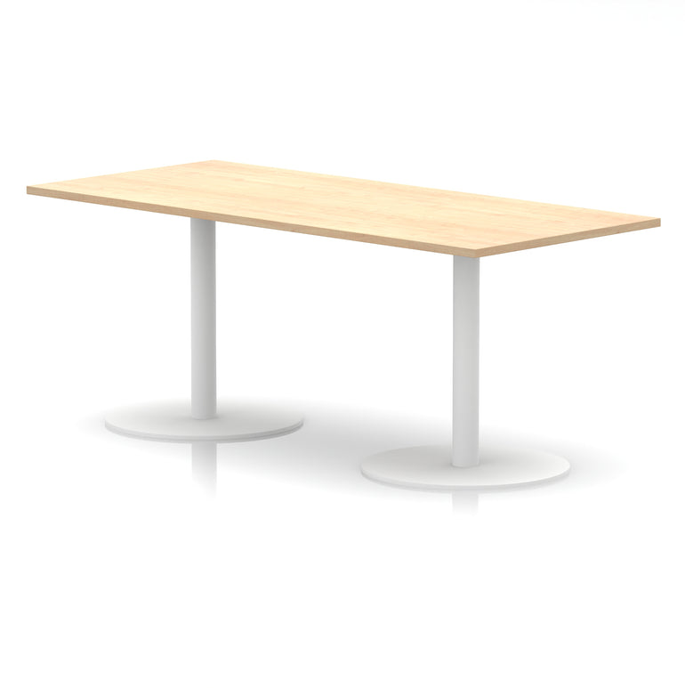 Italia Rectangular Poseur Table with White Legs, Choice of Wood Finishes, 1200–1800mm Widths, Standard or High Leg, Durable MFC, 10 Year Warranty, Self-Assembly