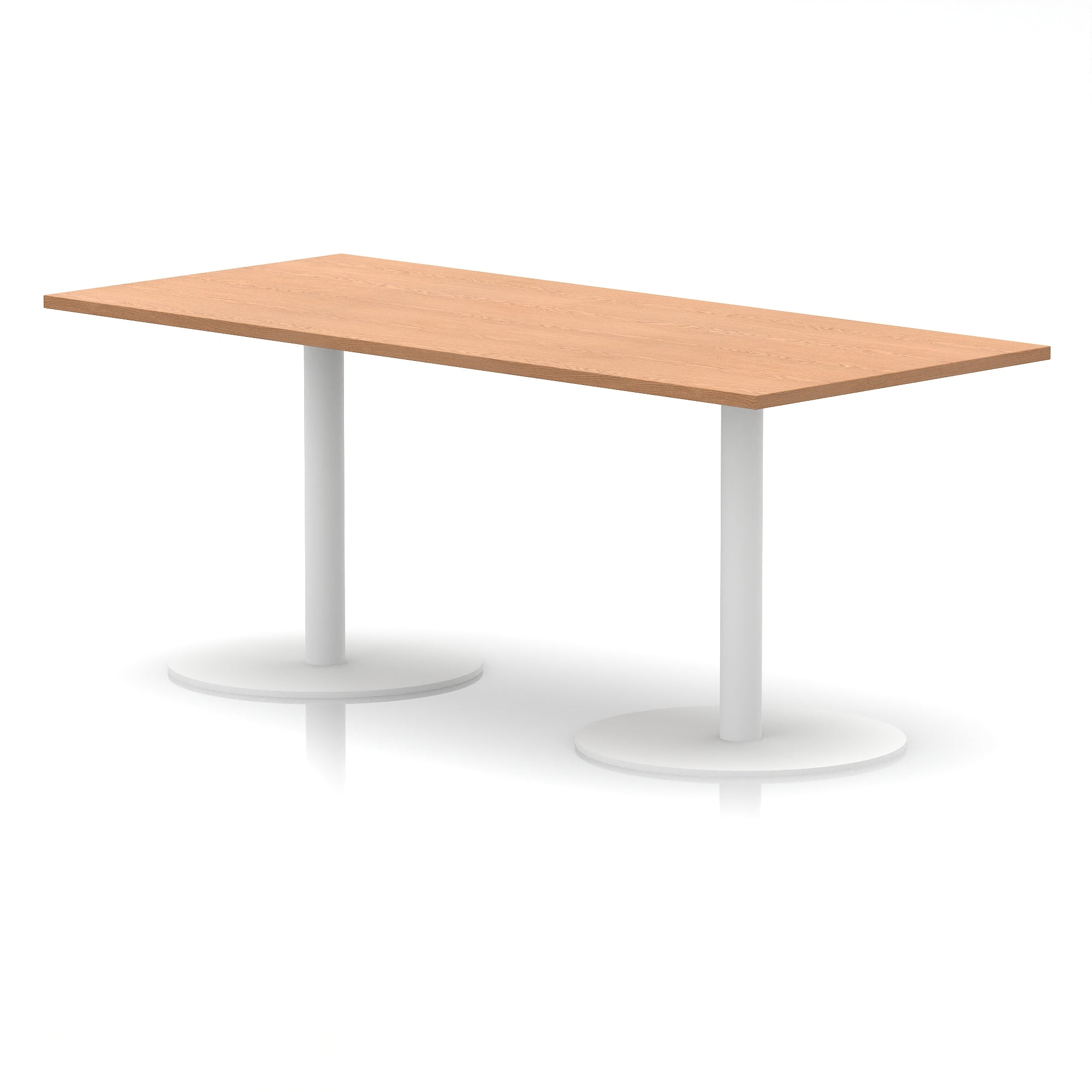 Italia Rectangular Poseur Table with White Legs, Choice of Wood Finishes, 1200–1800mm Widths, Standard or High Leg, Durable MFC, 10 Year Warranty, Self-Assembly