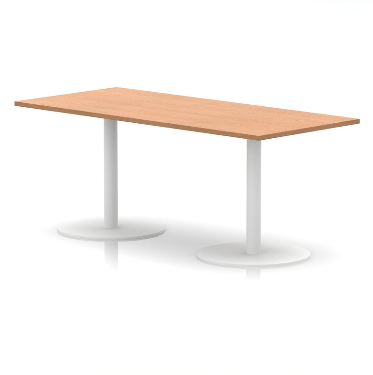Italia Rectangular Poseur Table with White Legs, Choice of Wood Finishes, 1200–1800mm Widths, Standard or High Leg, Durable MFC, 10 Year Warranty, Self-Assembly