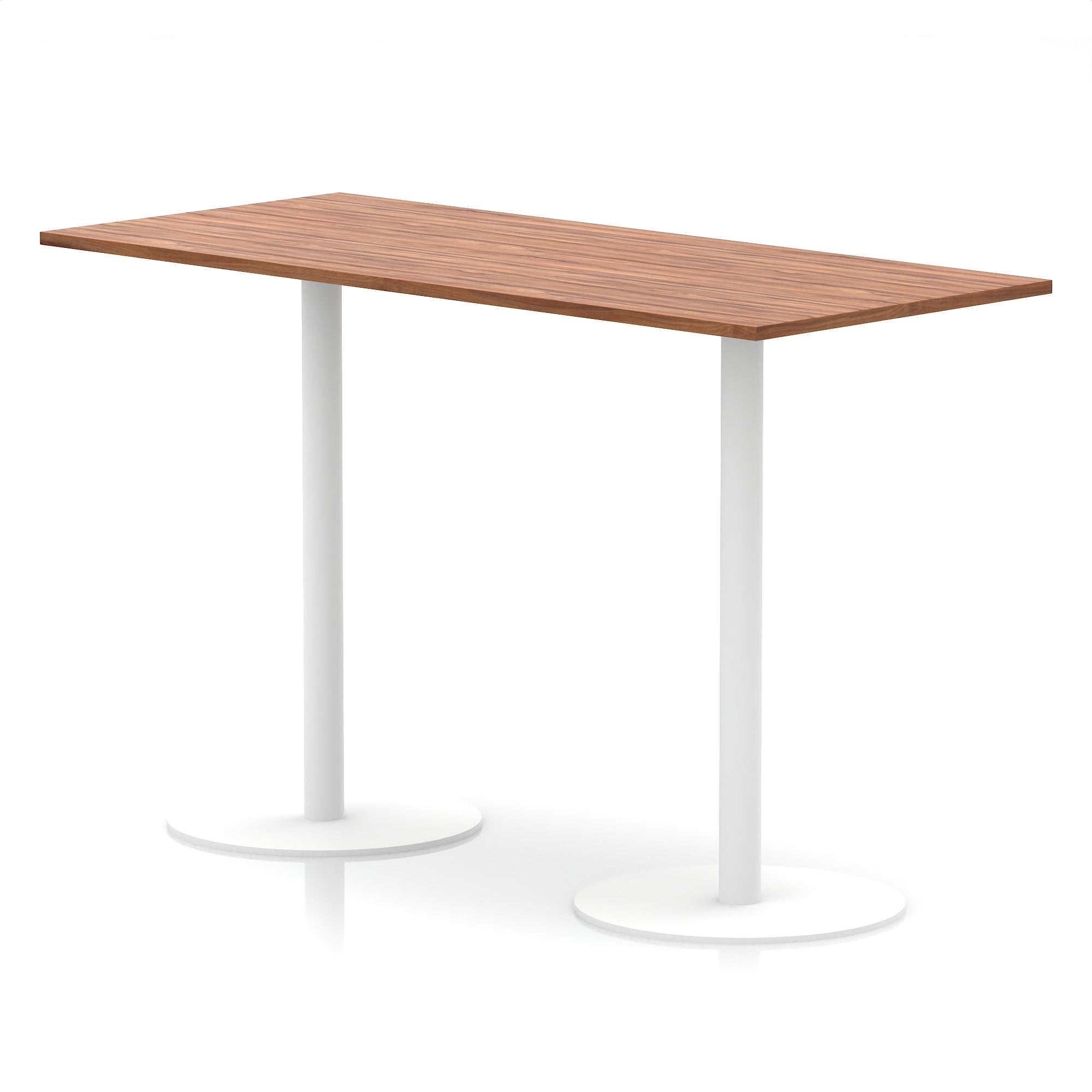 Italia Rectangular Poseur Table with White Legs, Choice of Wood Finishes, 1200–1800mm Widths, Standard or High Leg, Durable MFC, 10 Year Warranty, Self-Assembly