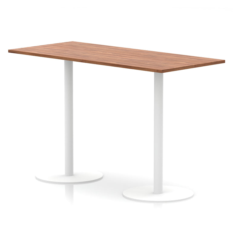Italia Rectangular Poseur Table with White Legs, Choice of Wood Finishes, 1200–1800mm Widths, Standard or High Leg, Durable MFC, 10 Year Warranty, Self-Assembly
