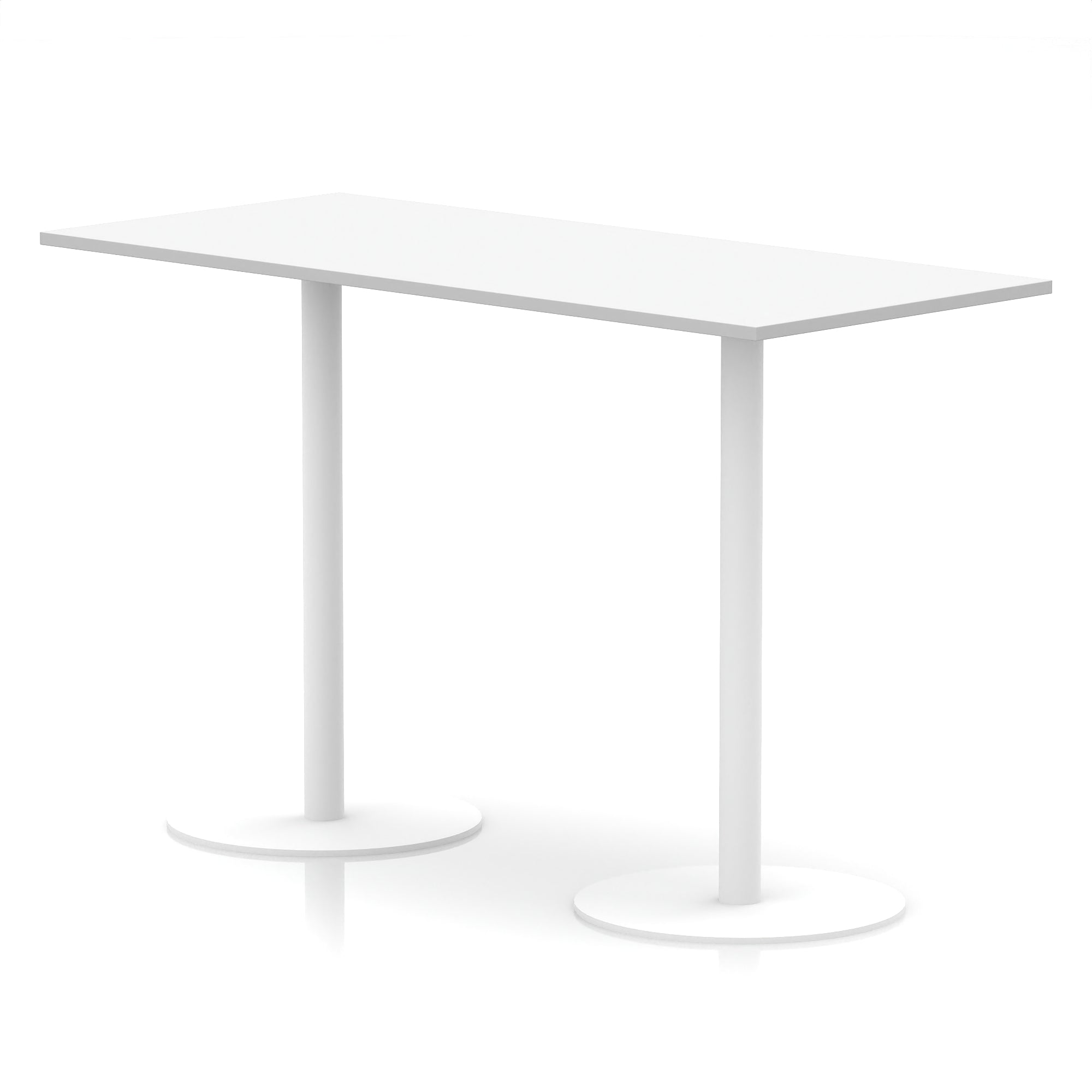 Italia Rectangular Poseur Table with White Legs, Choice of Wood Finishes, 1200–1800mm Widths, Standard or High Leg, Durable MFC, 10 Year Warranty, Self-Assembly