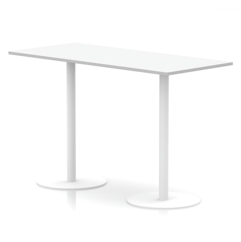 Italia Rectangular Poseur Table with White Legs, Choice of Wood Finishes, 1200–1800mm Widths, Standard or High Leg, Durable MFC, 10 Year Warranty, Self-Assembly