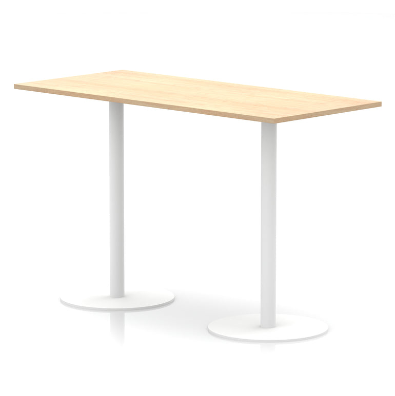 Italia Rectangular Poseur Table with White Legs, Choice of Wood Finishes, 1200–1800mm Widths, Standard or High Leg, Durable MFC, 10 Year Warranty, Self-Assembly