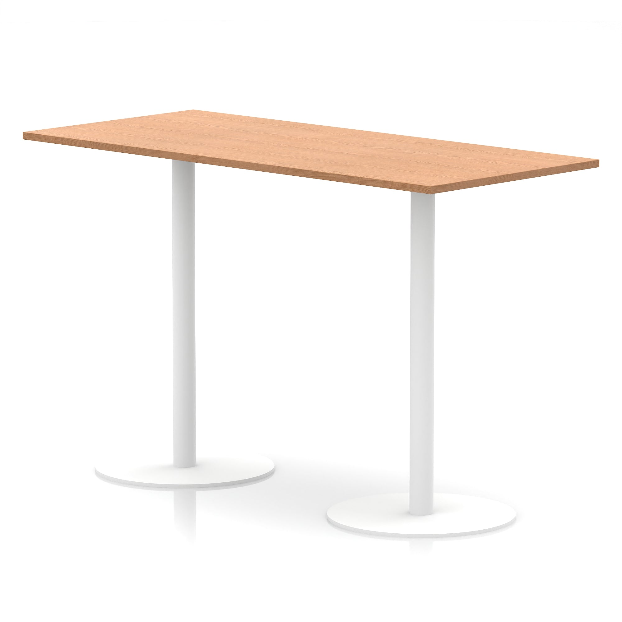 Italia Rectangular Poseur Table with White Legs, Choice of Wood Finishes, 1200–1800mm Widths, Standard or High Leg, Durable MFC, 10 Year Warranty, Self-Assembly